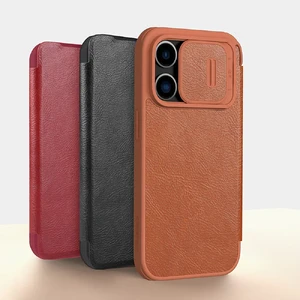 Кожаный чехол-книжка со шторкой для камеры Nillkin Qin Pro Leather Red для iPhone 15 Pro - Фото 6