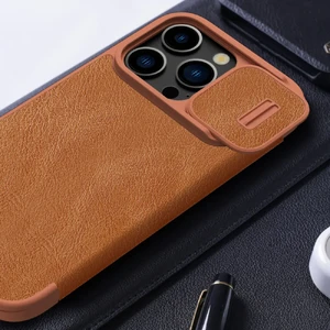Кожаный чехол-книжка со шторкой для камеры Nillkin Qin Pro Leather Brown для iPhone 15 Pro Max - Фото 8