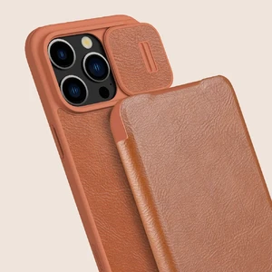 Кожаный чехол-книжка со шторкой для камеры Nillkin Qin Pro Leather Brown для iPhone 15 Pro Max - Фото 6
