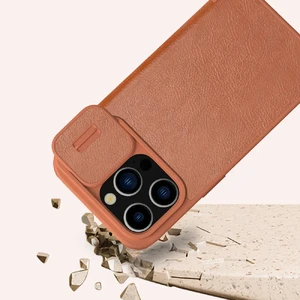 Кожаный чехол-книжка со шторкой для камеры Nillkin Qin Pro Leather Brown для iPhone 15 Pro Max - Фото 7