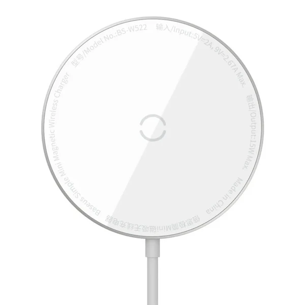 Бездротова зарядка MagSafe Baseus Simple Mini Magnetic Induction White 15W для iPhone 15 | 14 | 13 | 12 в Одесі