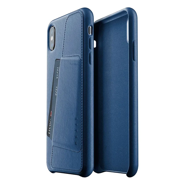 Шкіряний чохол з відділенням для карт MUJJO Full Leather Wallet Case Monaco Blue для iPhone XS Max