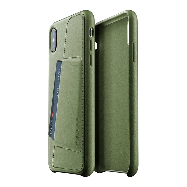 Шкіряний чохол з відділенням для карт MUJJO Full Leather Wallet Case Olive для iPhone XS Max