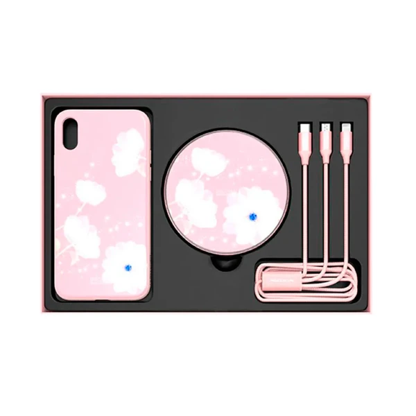 Подарунковий комплект Nillkin Fancy Pink (чохол + бездротова зарядка + кабель) для iPhone X | XS в Чернівцях