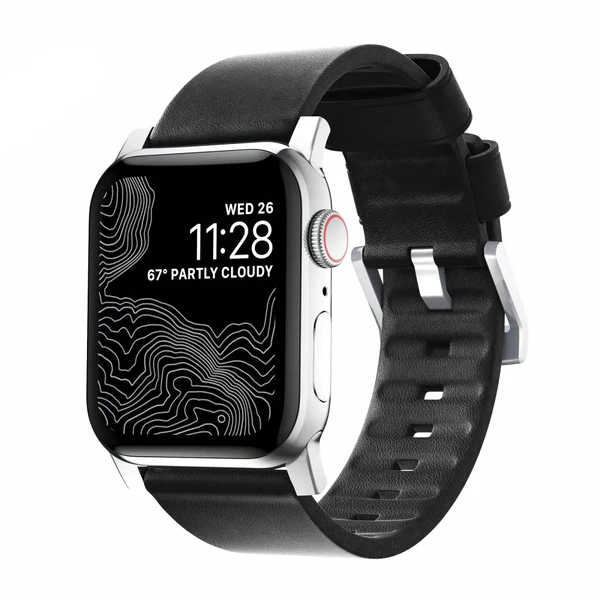 Шкіряний ремінець Nomad Active Strap Silver Hardware Black для Apple Watch 44 | 42mm Series 5 | 4 в Ужгороді