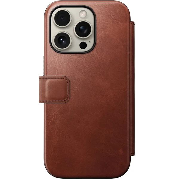 Коричневий шкіряний чохол-фоліо Nomad Modern Leather MagSafe для iPhone 16 Pro в Чернівцях