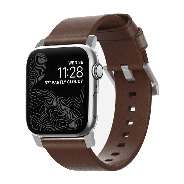 Кожаный ремешок для Apple Watch Ultra 49mm | 45mm | 44mm | 42mm  Nomad Modern Strap Silver Hardware Brown