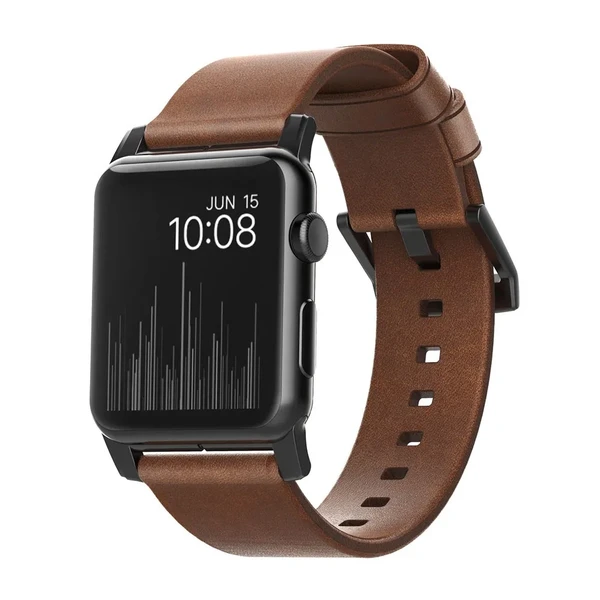 Кожаный ремешок Nomad Modern Strap Black Hardware Brown для Apple Watch Ultra 49mm | 45mm | 44mm | 42mm