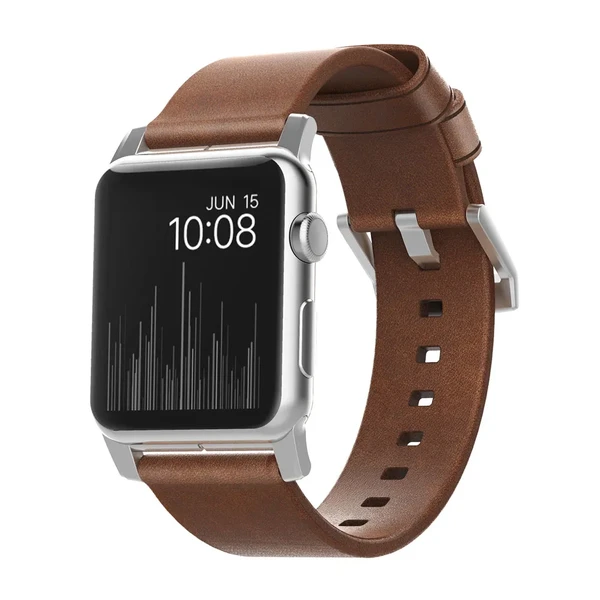 Кожаный ремешок Nomad Modern Strap Rustic Brown | Silver Hardware для Apple Watch Ultra 49mm | 45mm | 44mm | 42mm