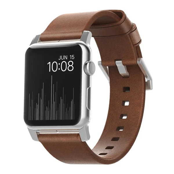 Шкіряний ремінець Nomad Modern Strap Rustic Brown | Silver Hardware для Apple Watch 38mm SE 7 | 6 | 5 | 4 | 3 | 2 | 1