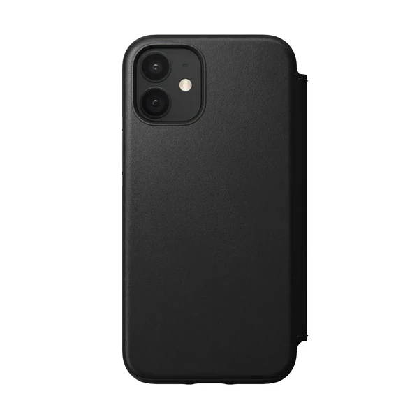Чорний шкіряний чохол-книжка Nomad Rugged Folio Horween Leather Black для iPhone 12 mini