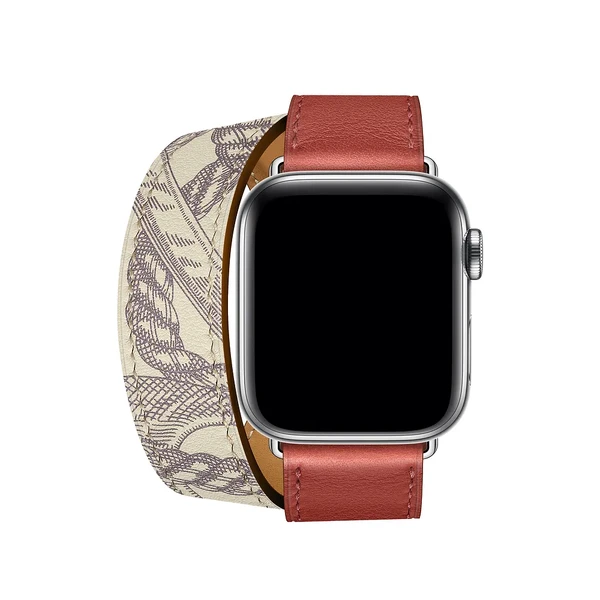 Ремінець iLoungeMax Hermès Leather Double Tour Brique | Béton для Apple Watch 42mm | 44 mm  ОЕМ