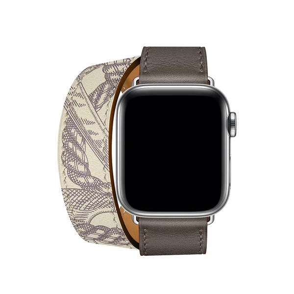 Ремінець iLoungeMax Hermès Leather Double Tour Étain | Béton для Apple Watch 42mm | 44 mm  ОЕМ