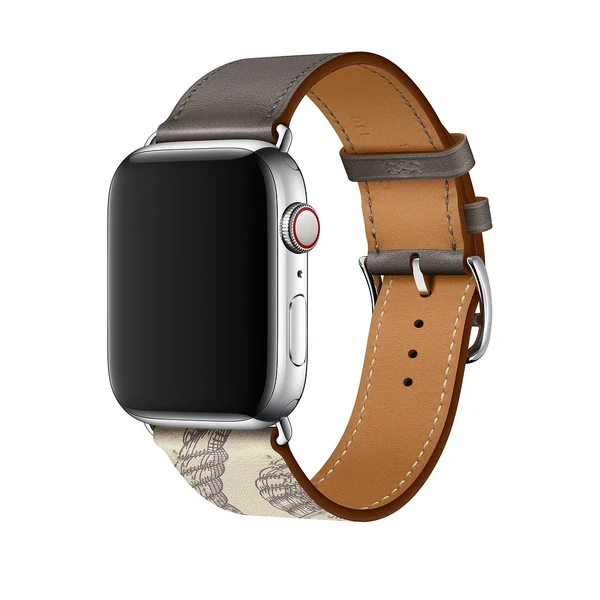 Ремешок iLoungeMax Hermès Leather Single Étain | Béton для Apple Watch Ultra 49mm | 45mm | 44mm | 42mm  ОЕМ
