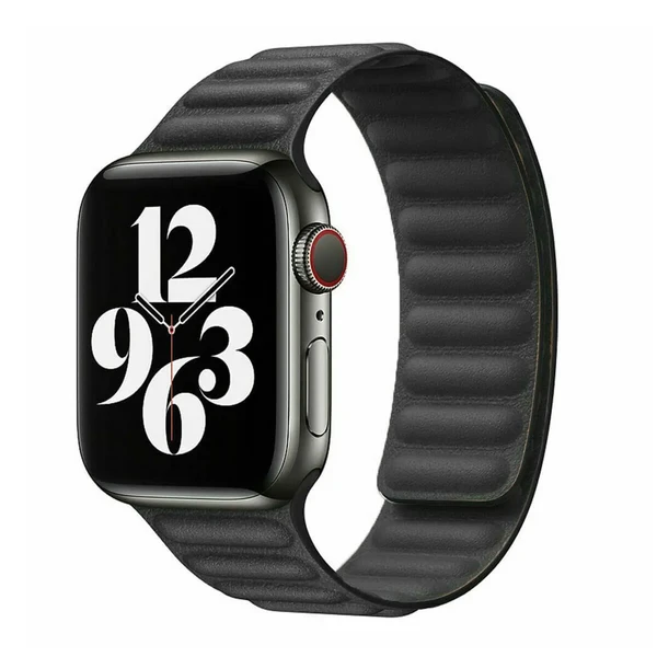 Ремінець iLoungeMax Leather Link Magnetic Black для Apple Watch Ultra 49mm | 45mm | 44mm | 42mm (M | L) OEM