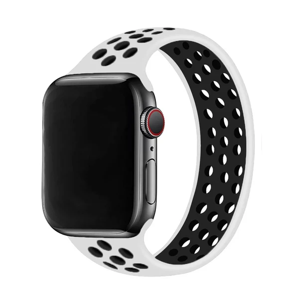 Силиконовый монобраслет iLoungeMax Solo Loop Nike White | Black для Apple Watch Ultra 49mm | 45mm | 44mm | 42mm Size M