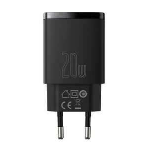 Сетевое зарядное устройство Baseus Compact Quick Charger QC + PD Type-C + USB 20W Black - Фото 2