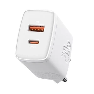 Мережевий зарядний пристрій Baseus Compact Quick Charger QC + PD Type-C + USB 20W Black White CCXJ-B02 - Фото 1
