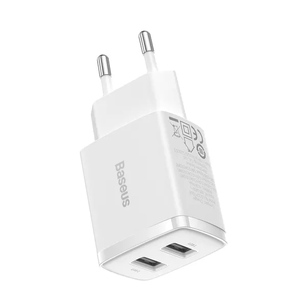 Зарядний пристрій Baseus Compact Charger 2U для iPhone/iPad, потужність 10.5W (EU) White