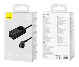 Зарядка-удлинитель Baseus GaN3 Pro PowerStrip Fast Charger AC + 2USB + 2USB-C 65W Black (1.5m) - Фото 7