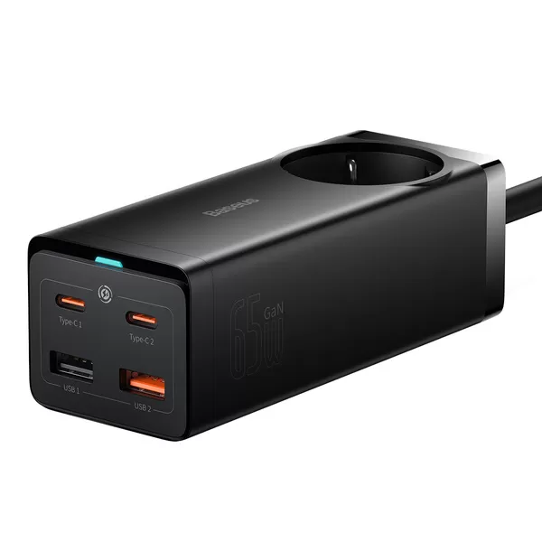 Зарядка-подовжувач Baseus GaN3 Pro PowerStrip Fast Charger AC + 2USB + 2USB-C 65W Black (1.5m)