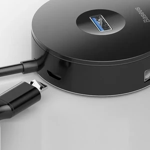 Хаб (адаптер) USB-A 3.0 для ноутбука/ПК с 4x USB-A, microUSB для флешок, клавиатуры и мыши | Baseus Round Box Black - Фото 10