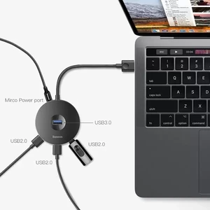 Хаб (адаптер) USB-A 3.0 для ноутбука/ПК с 4x USB-A, microUSB для флешок, клавиатуры и мыши | Baseus Round Box Black - Фото 6