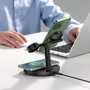 Док-станция Baseus Swan 3-in-1 Magnetic Wireless Qi Charging Stand MagSafe 20W Black для iPhone | AirPods | Apple Watch - Фото 7