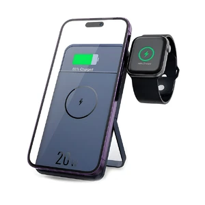 Повербанк MagSafe для iPhone / Apple Watch 10000mAh, зі швидкою зарядкою 20W та підставкою | iLoungeMax PowerBank Duo Blue