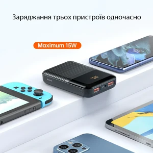 Повербанк с дисплеем для iPhone/телефона/планшета, 10000mAh, с быстрой зарядкой 22.5W PD, разъемами USB-C и 2x USB-A | Mcdodo Moon Series Black - Фото 3