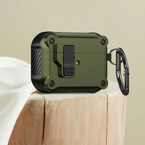 Протиударний чохол з замком iLoungeMax Creative Carbon Fiber Case Olive для AirPods 3 - Фото 2