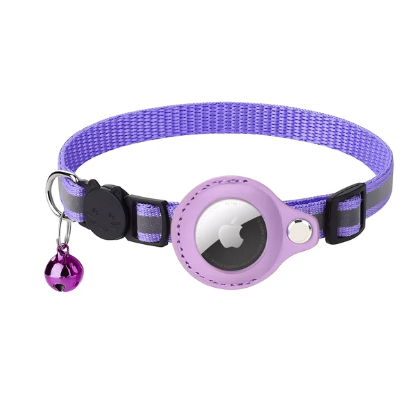Нашийник для котів та собак з тримачем Apple AirTag та дзвіночком | iLoungeMax Cat Bell Collar Purple