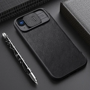 Кожаный чехол-книжка со шторкой для камеры Nillkin Qin Pro Leather Black для iPhone 15 - Фото 7