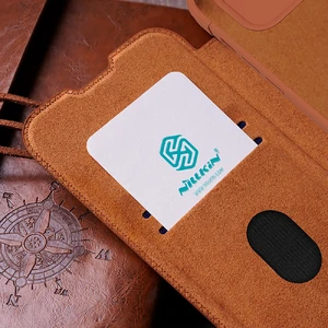 Шкіряний чохол-книжка зі шторкою для камери Nillkin Qin Pro Leather Brown для iPhone 15 Plus - Фото 11