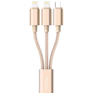 Кабель USB 3-в-1 ROCK MicroUSB + 2 Lightning Gold