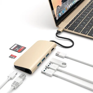 Алюминиевый концентратор Satechi Type-C Multi-Port Adapter Gold - Фото 3
