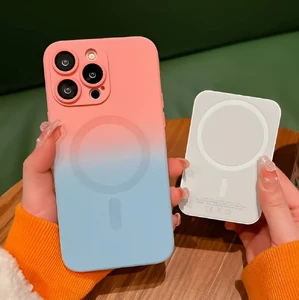 Силіконовий чохол з MagSafe для iPhone 14 Pro Max, з градієнтом і захистом камери | iLoungeMax Gradient Case Peach-Gray - Фото 5