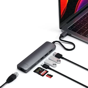 Хаб Satechi USB-C Slim Multi-Port Erhernet Adapter 4K Space Gray для iPad | MacBook - Фото 4