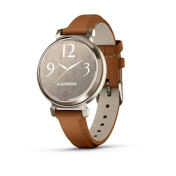 Смарт-годинник Garmin Lily 2 Classic Cream Gold з шкіряним ремінцем Tan Leather Band