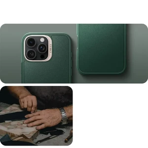 Зеленый кожаный чехол Spigen Cyrill Kajuk Mag для iPhone 16 Pro Max - Фото 14