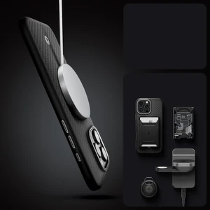 Черно-серебряный чехол Spigen Enzo Aramid Mag MagSafeдля iPhone 16 Pro - Фото 14