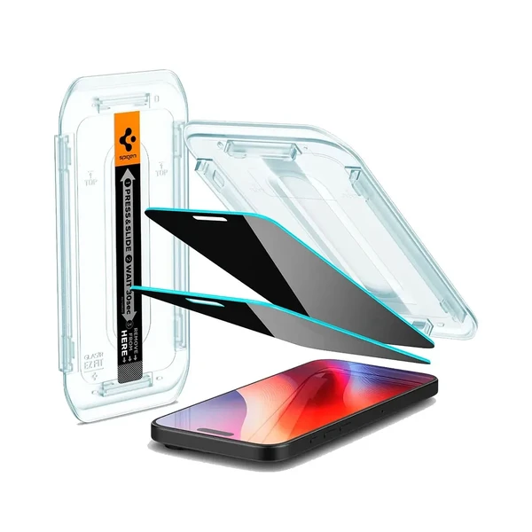 Захисне скло антишпигун з рамкою для поклейки Spigen EZ FIT GLAS.tR Privacy для iPhone 16 Pro (2 шт.)