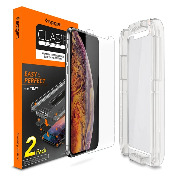 Защитное стекло Spigen GLAS.tR SLIM EZ FIT для iPhone 11 Pro | X | XS (2 стекла + рамка для поклейки)