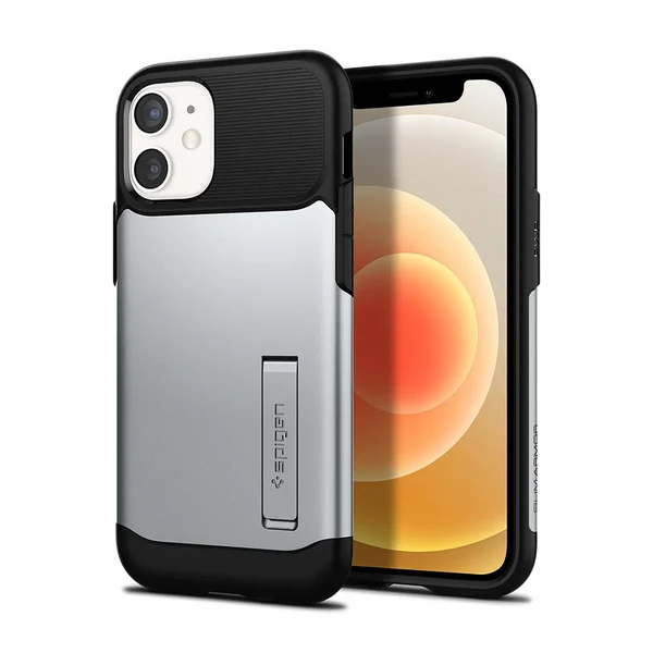 Захисний чохол-підставка Spigen Slim Armor Satin Silver для iPhone 12 mini в Чернівцях