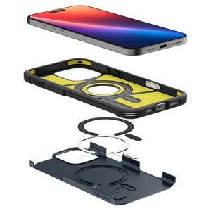 Синий чехол с защитой кнопок Spigen Tough Armor T Mag для iPhone 16 Pro Max - Фото 6