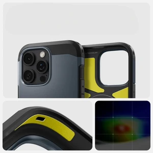 Синий чехол с защитой кнопок Spigen Tough Armor T Mag для iPhone 16 Pro Max - Фото 14