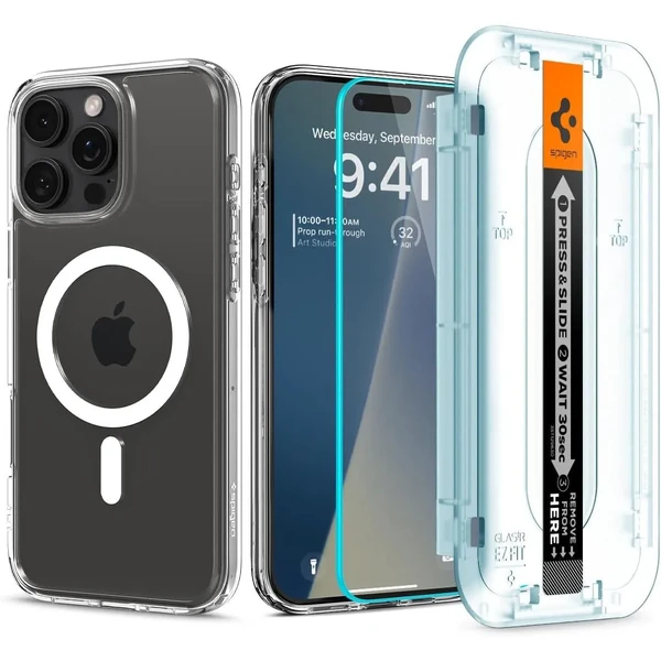 Прозорий білий чохол зі склом Spigen Ultra Hybrid Mag для iPhone 16 Pro Max