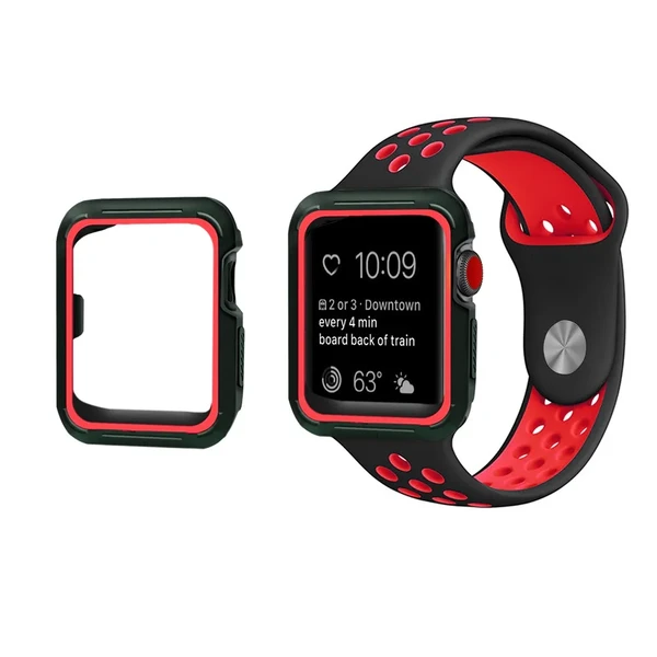 Ремешок + чехол iLoungeMax Sport Band Black | Red для Apple Watch 38mm Series 3 | 2 | 1