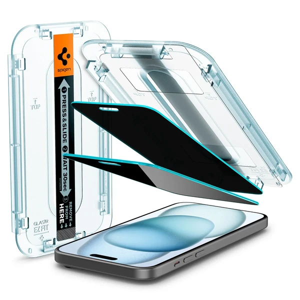 Захисне скло антишпигун з рамкою для поклейки Spigen EZ FIT GLAS.tR Privacy для iPhone 16 | 15 (2 шт.)