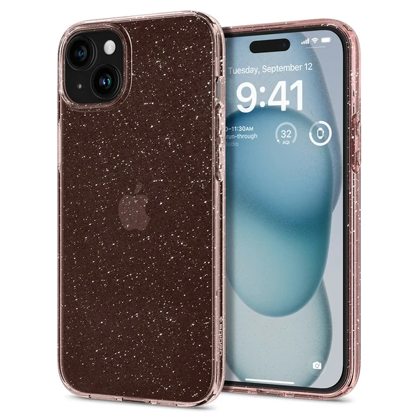 Прозорий чохол Spigen Liquid Crystal Glitter Rose Quartz для iPhone 15 в Одесі